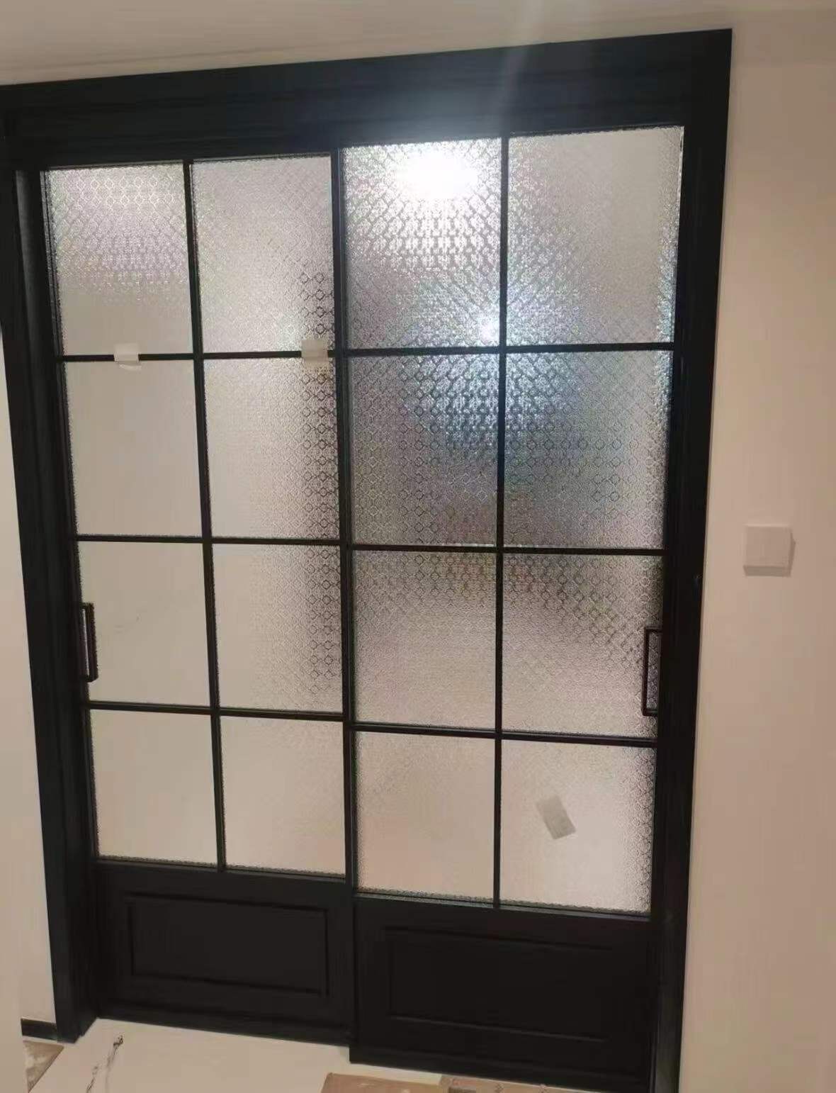 Black slim-frame frosted glass interior doors
